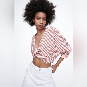 Zara Red and White Striped Blouse